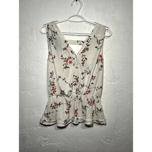Womens floral‎ button cottagecore fairy heritage ruffle peplum tank medium